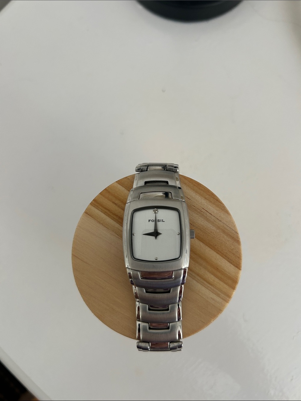 Fossil Silver Tone Stainless Steel Bracelet Watch with White Dial